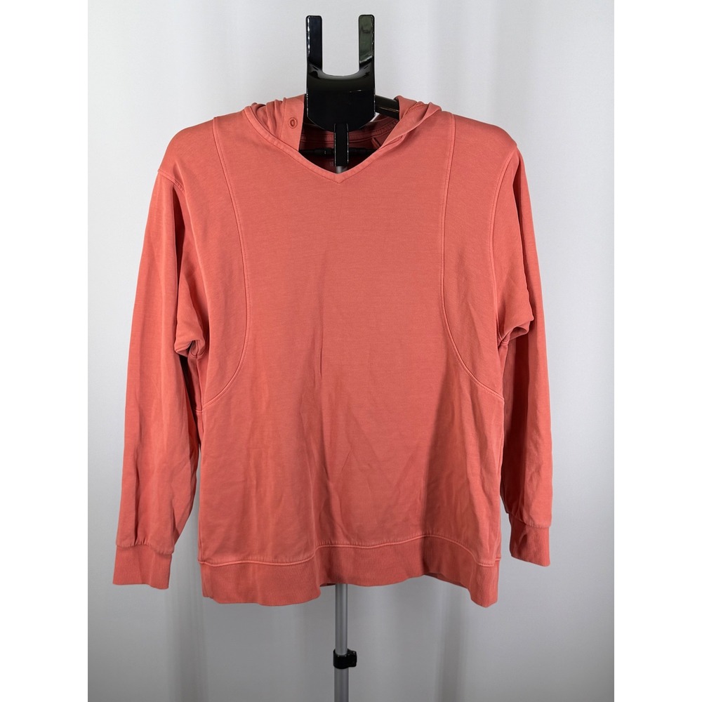 Athleta Womens XS V-Neck Hoodie Terracotta Coral Pullover Sweatshirt Lightweight